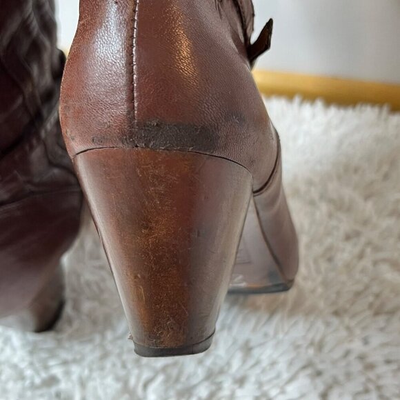 Frye Lisa Slouchy Pleated Pull On Leather Heeled Boots Mid Calf Brown Size 6‎ - Picture 12 of 16